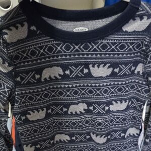 Navy and Cream Bear Patterned Waffle Long Sleeve T-shirt